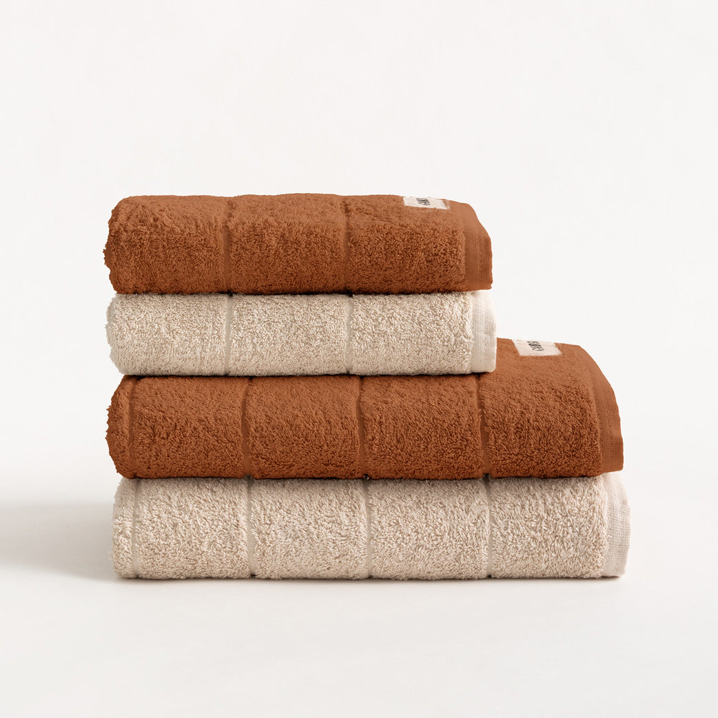 SET 4 TOALLAS BICOLOR BAÑO ALGODÓN (600 GXM²)