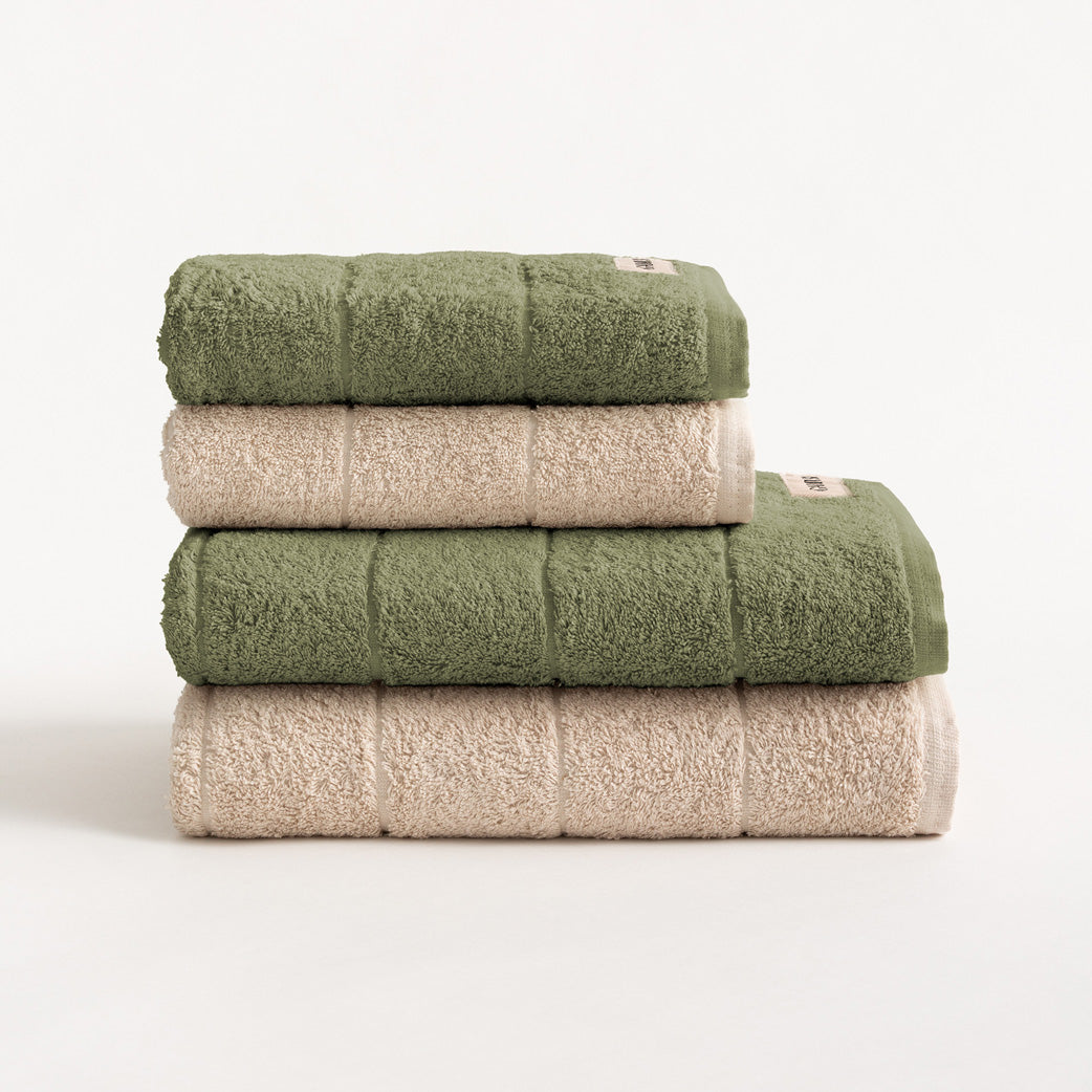 SET 4 TOALLAS BICOLOR BAÑO ALGODÓN (600 GXM²)