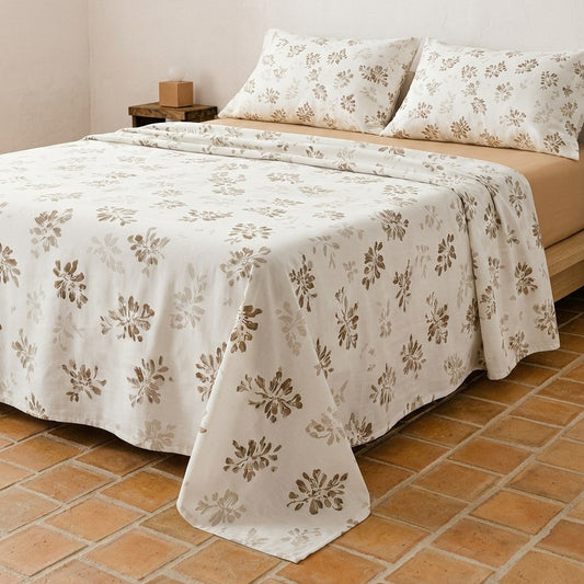 Juego de sábanas floral 100% algodón.