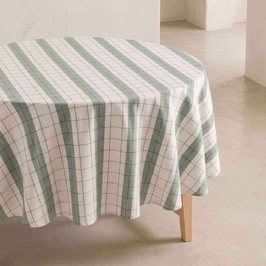 MANTEL REDONDO ANTIMANCHAS CUADROS RELIEVE
