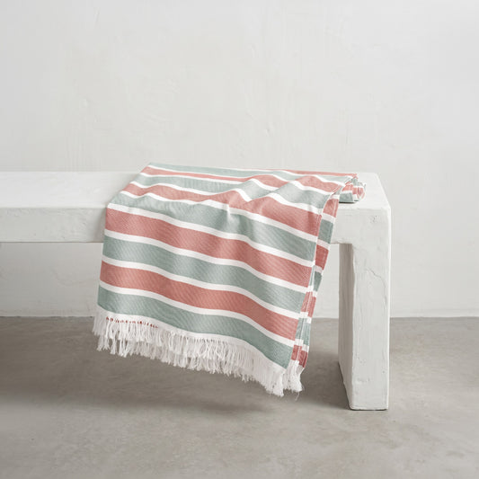 SERVIETTE PARÉO FRANGES RAYURES MIXTES