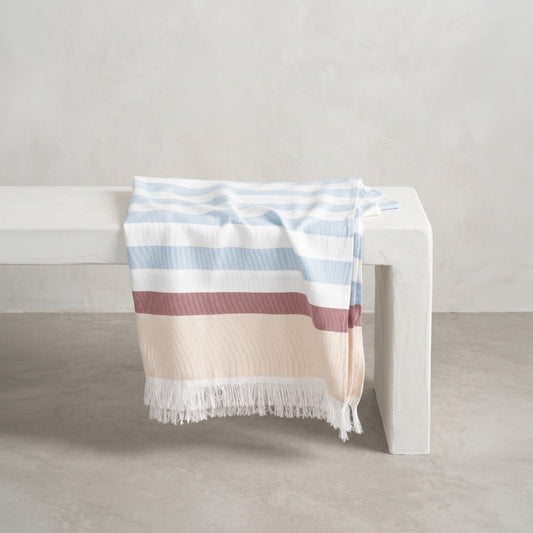PARÉO-SERVIETTE À FRANGES RAYÉ