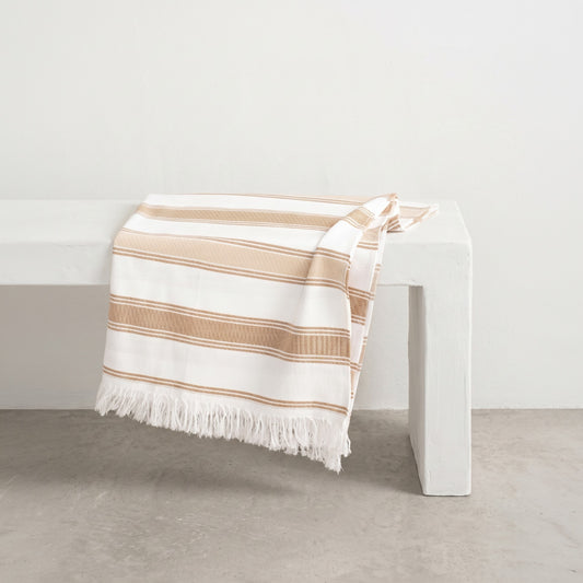 PARÉO SERVIETTE À FRANGES RAYURES COMBINÉES