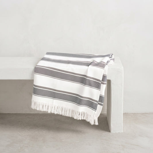 PARÉO SERVIETTE À FRANGES RAYURES COMBINÉES
