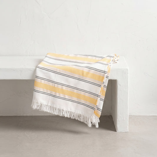 PARÉO SERVIETTE À FRANGES RAYURES COMBINÉES