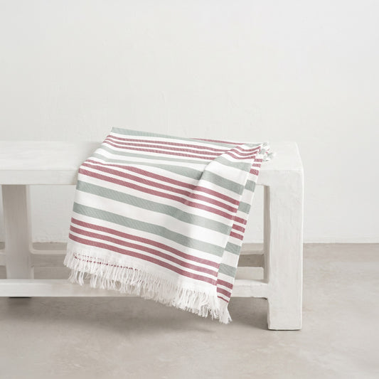 PARÉO SERVIETTE À FRANGES RAYURES COMBINÉES