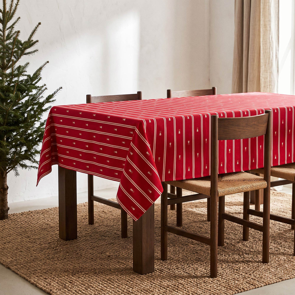 MANTEL NAVIDAD TEJIDO FLORAL RAYAS
