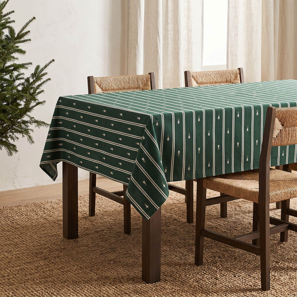 MANTEL NAVIDAD TEJIDO FLORAL RAYAS