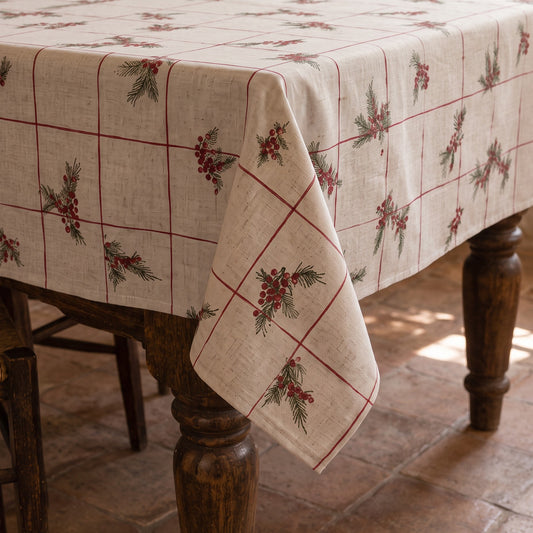 MANTEL NAVIDAD LINO FLORAL CUADROS