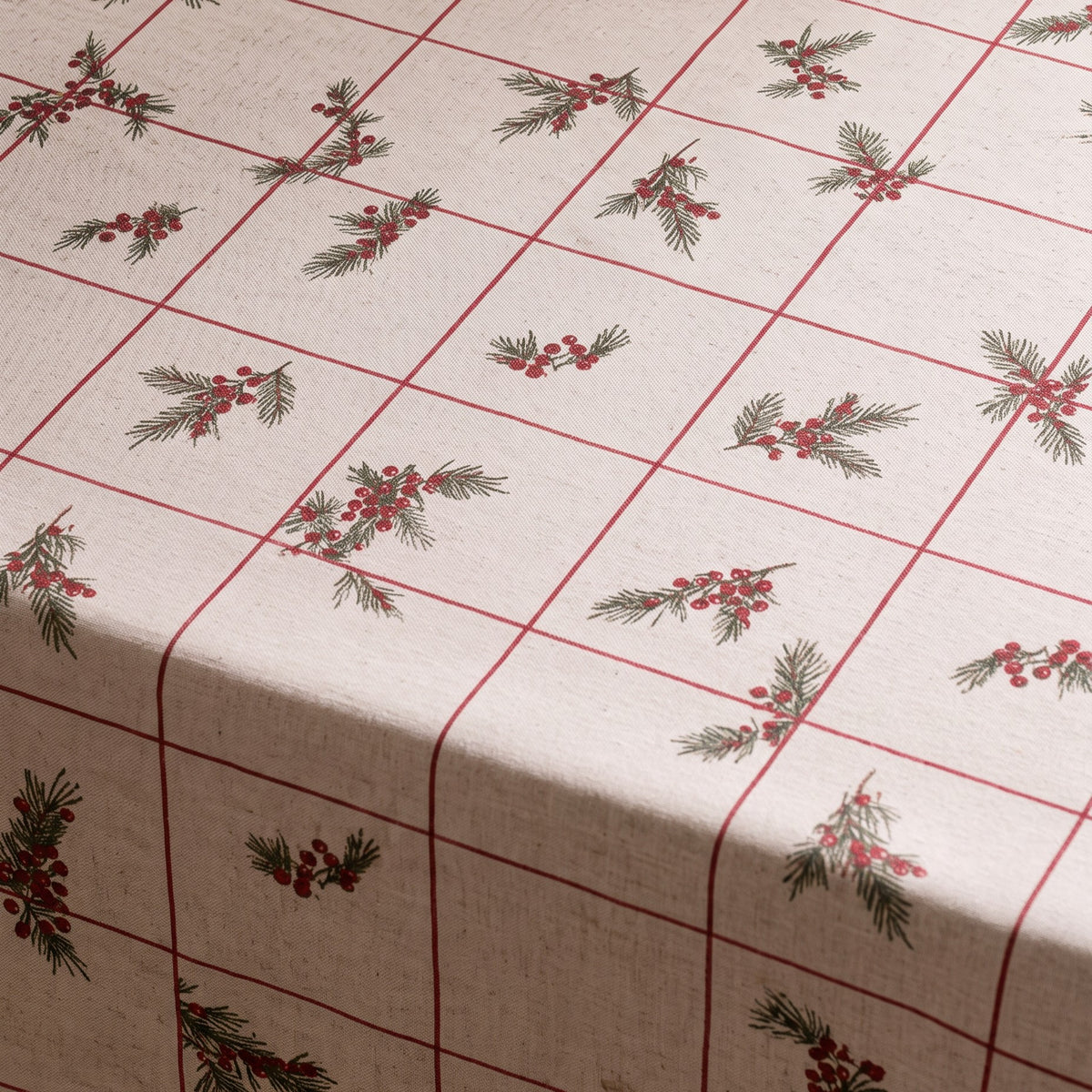 MANTEL NAVIDAD LINO FLORAL CUADROS