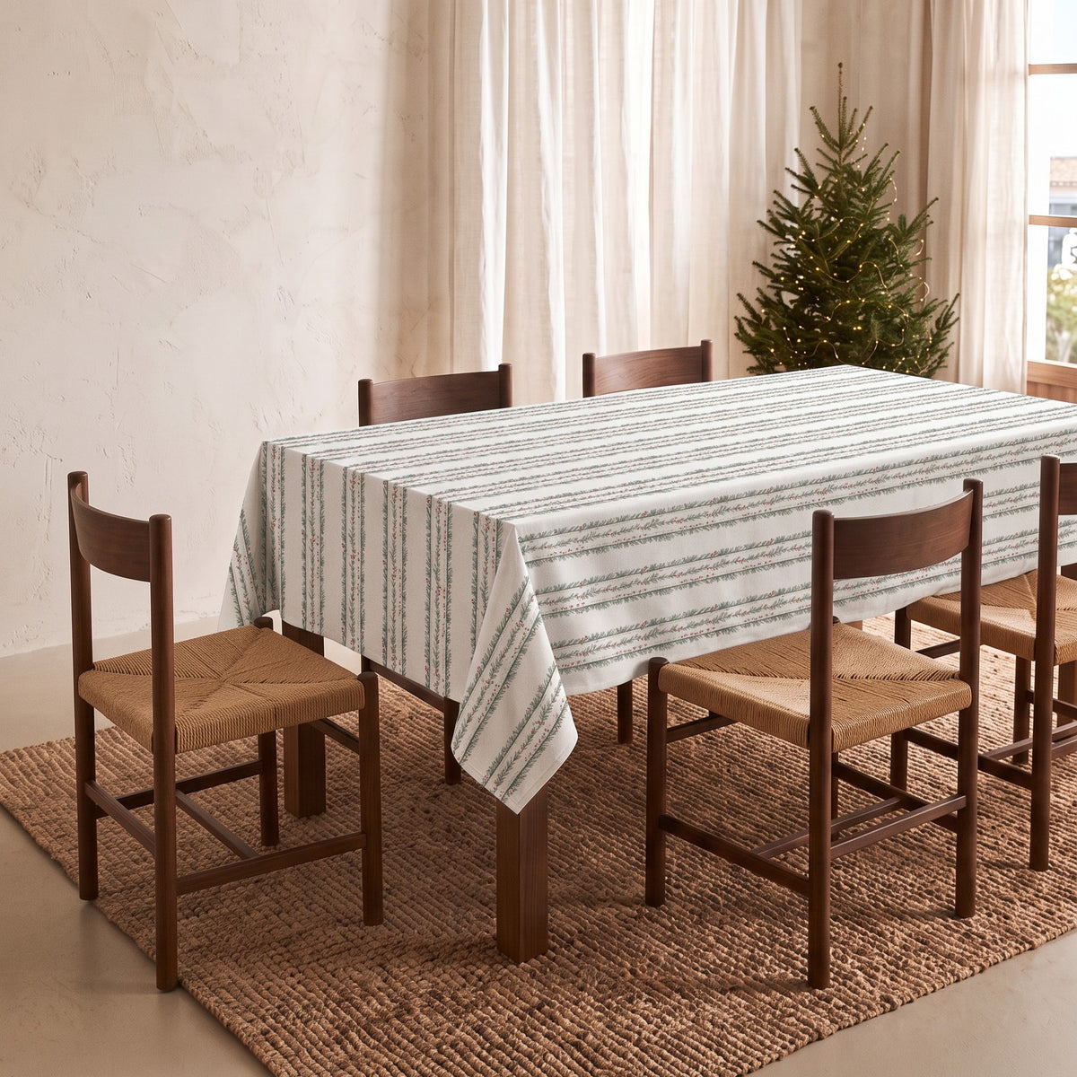 MANTEL ANTIMANCHAS ESTAMPADO RAYAS NAVIDEÑAS