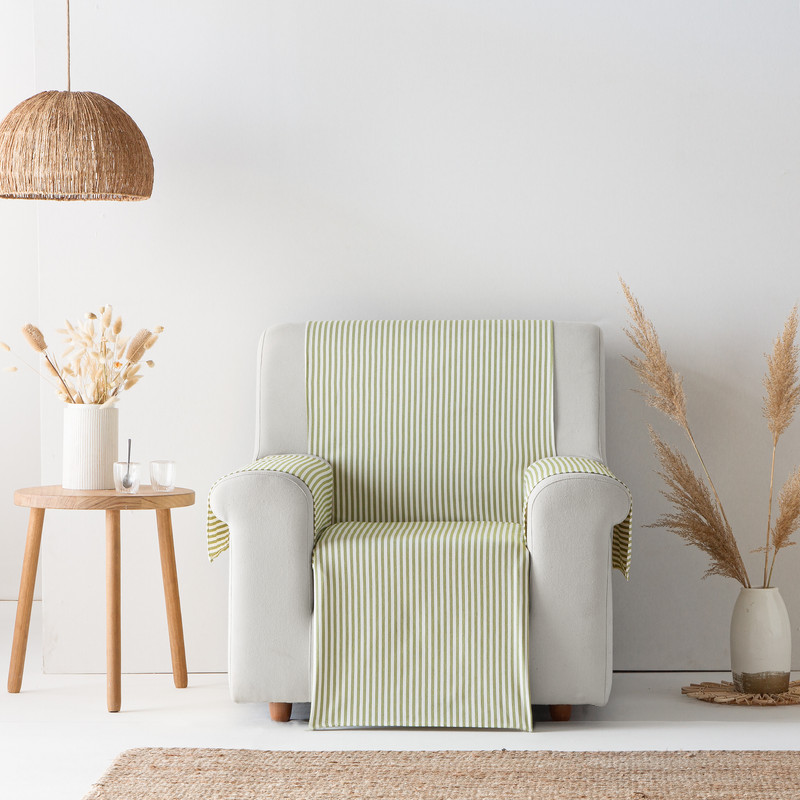 [CSARAVERDE1PZ] Cubre Sofa Alicante Algodón (Rayas Verde, 1 plaza)