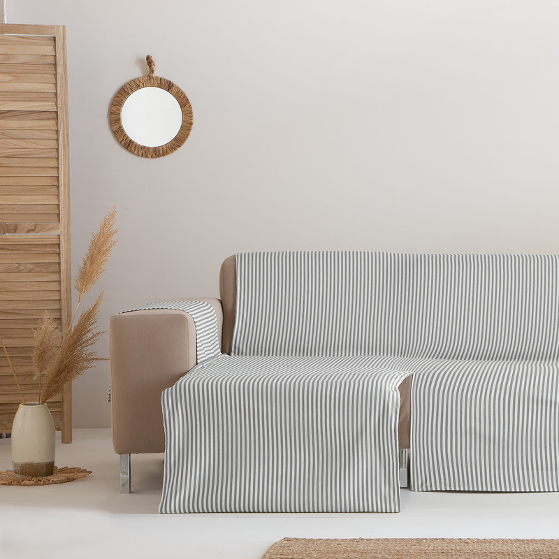 [CSARAGRISCL200IZQ] Cubre Sofa Alicante Algodón (Rayas Gris, Chaise Longue 200 izquierdo)