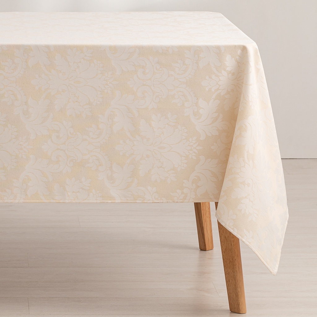 [MAJQDA100-CR] Mantel antimanchas jacquard Dama (Crudo, 140x100 cm)