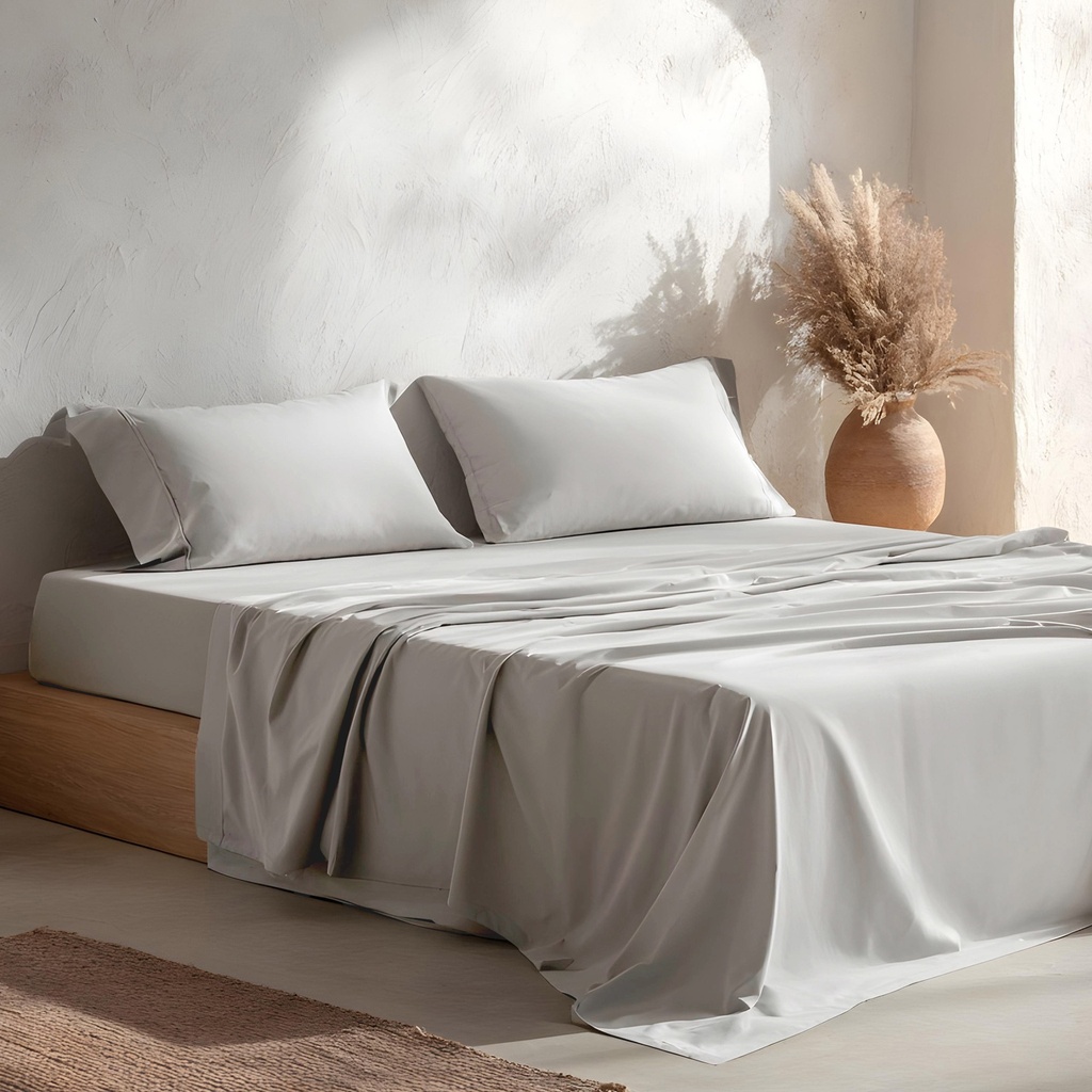 [JS100%ALG80-GRCL] Juego de sábanas lisa 100% algodón (Gris Claro, 80 cm)