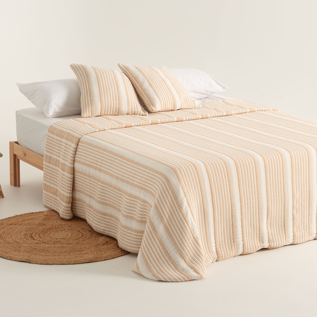 [COLOSLOBE-180] Colcha Jacquard Rayas Algodón OSLO (Beige, Cama 80/90 - 180x270 cm)
