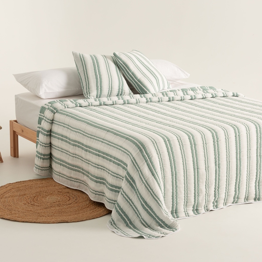 [COLTENAVE-180] Colcha Jacquard Rayas Algodón TENA (Verde, Cama 80/90 - 180x270 cm)