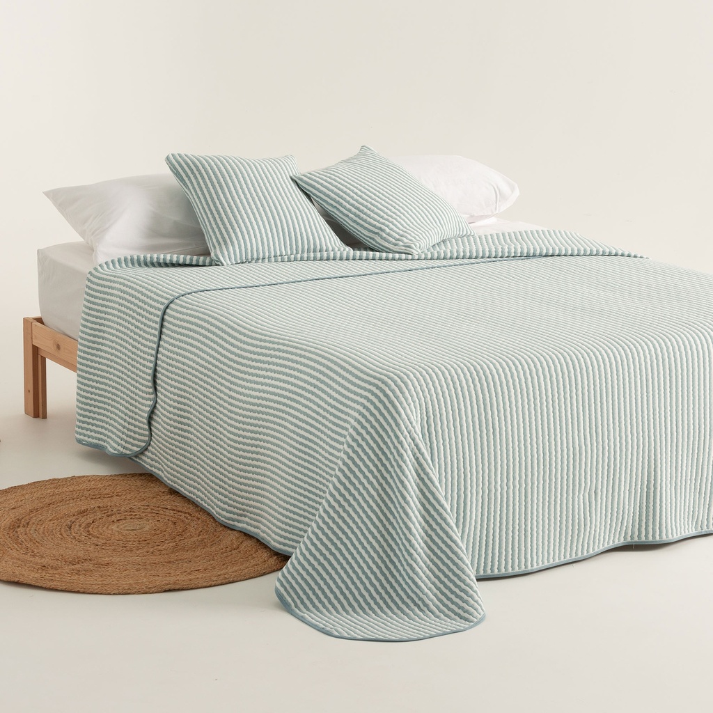 [COLNISAAG-180] Colcha Jacquard Rayas Algodón NISA (Agua Marina, Cama 80/90 - 180x270 cm)