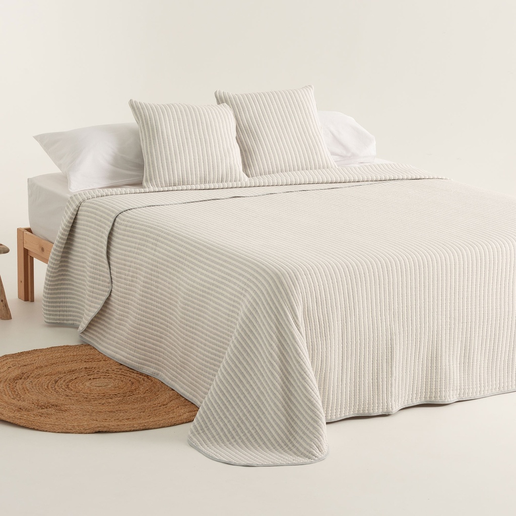[COLNISAGRCL-180] Colcha Jacquard Rayas Algodón NISA (Gris Claro, Cama 80/90 - 180x270 cm)