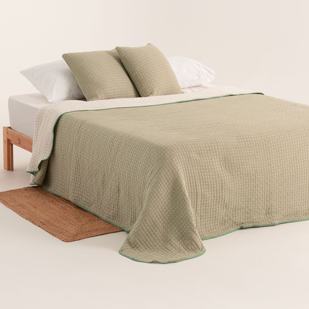 [COLBORAVE-180] Colcha Jacquard Ligera Algodón BORA (Verde, Cama 80/90 - 180x270 cm)