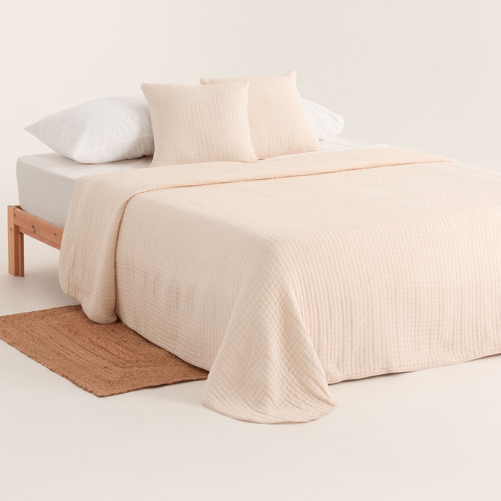 [COLBORACR-180] Colcha Jacquard Ligera Algodón BORA (Crudo, Cama 80/90 - 180x270 cm)