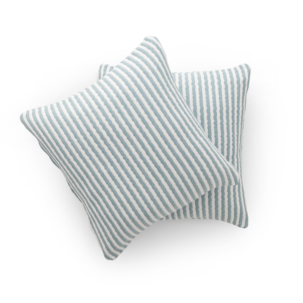 [FC2NISAAG-45-2] Pack 2 Fundas de Cojín Jacquard Rayas Algodón NISA (Agua Marina)