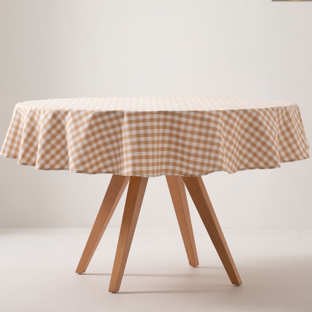 [MAREDVICBE] Mantel antimanchas redondo vichy 160x160 cm (Beige)