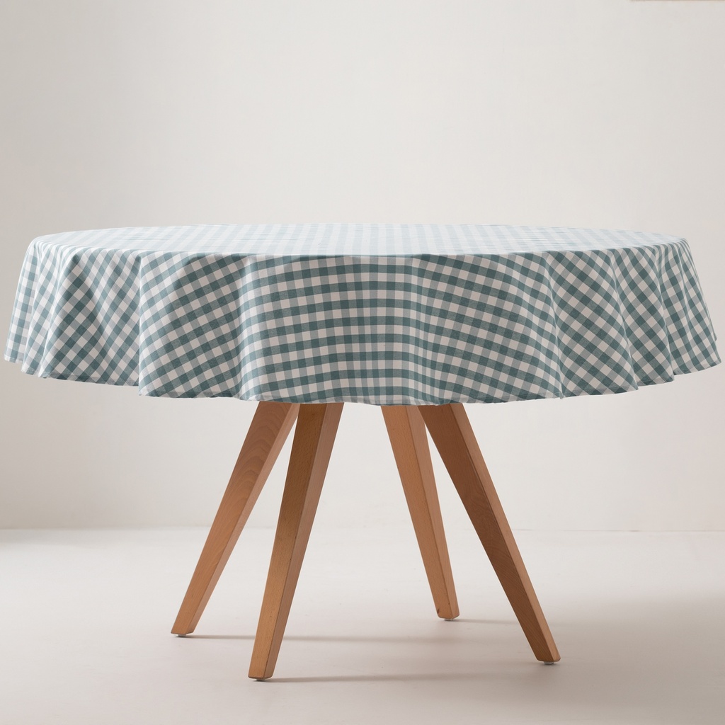 [MAREDVICAG] Mantel antimanchas redondo vichy 160x160 cm (Agua Marina)