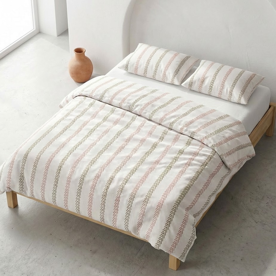 [JFNCALEV150-VE] Funda Nórdica 100% Algodón CALEVA + Funda de Almohada (Verde, Cama 80/90 - 150x220 cm + 45x110 cm)