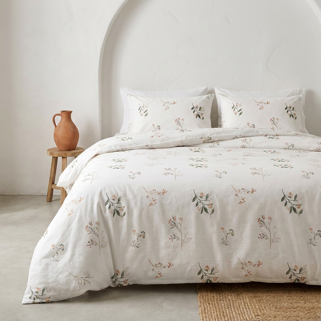 [JFNFLORIMU-150] Funda Nórdica 100% Algodón FLORISA + Funda de Almohada (Cama 80/90 - 150x220 cm + 45x110 cm)