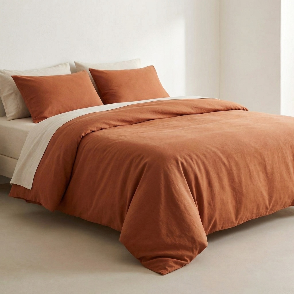 [JFNLITE-15] Funda nórdica algodón lisa + Funda de almohada (Teja, Cama 80/90 - 150x220 + 45x110)