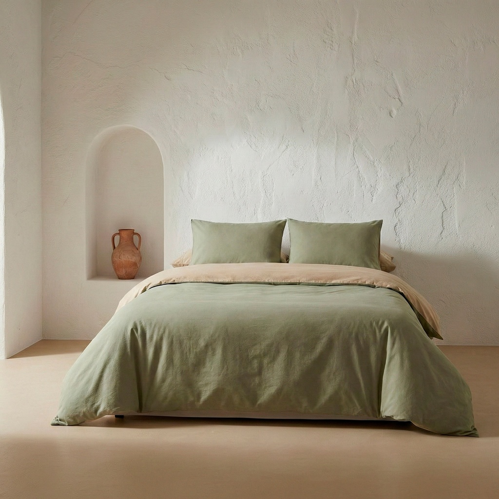 [JFNREPEPA-150] Juego Funda Nórdica Reversible 100% Algodón PEPA - Piedra/Verde (Cama 80/90 - 150x220 + 45x110)