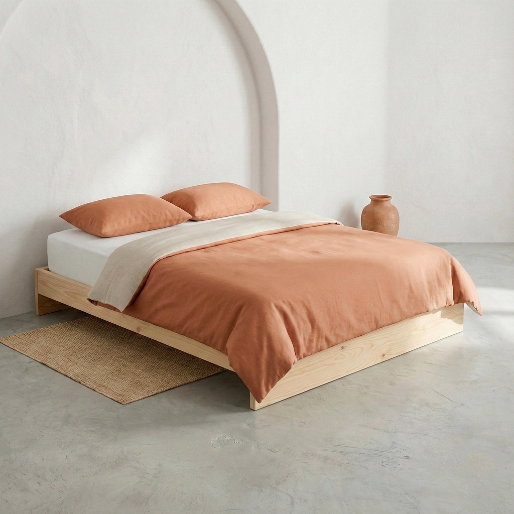 [JFNRECARMI-150] Juego Funda Nórdica Reversible 100% Algodón CARMINA - Teja/Lino (Cama 80/90 - 150x220 + 45x110)