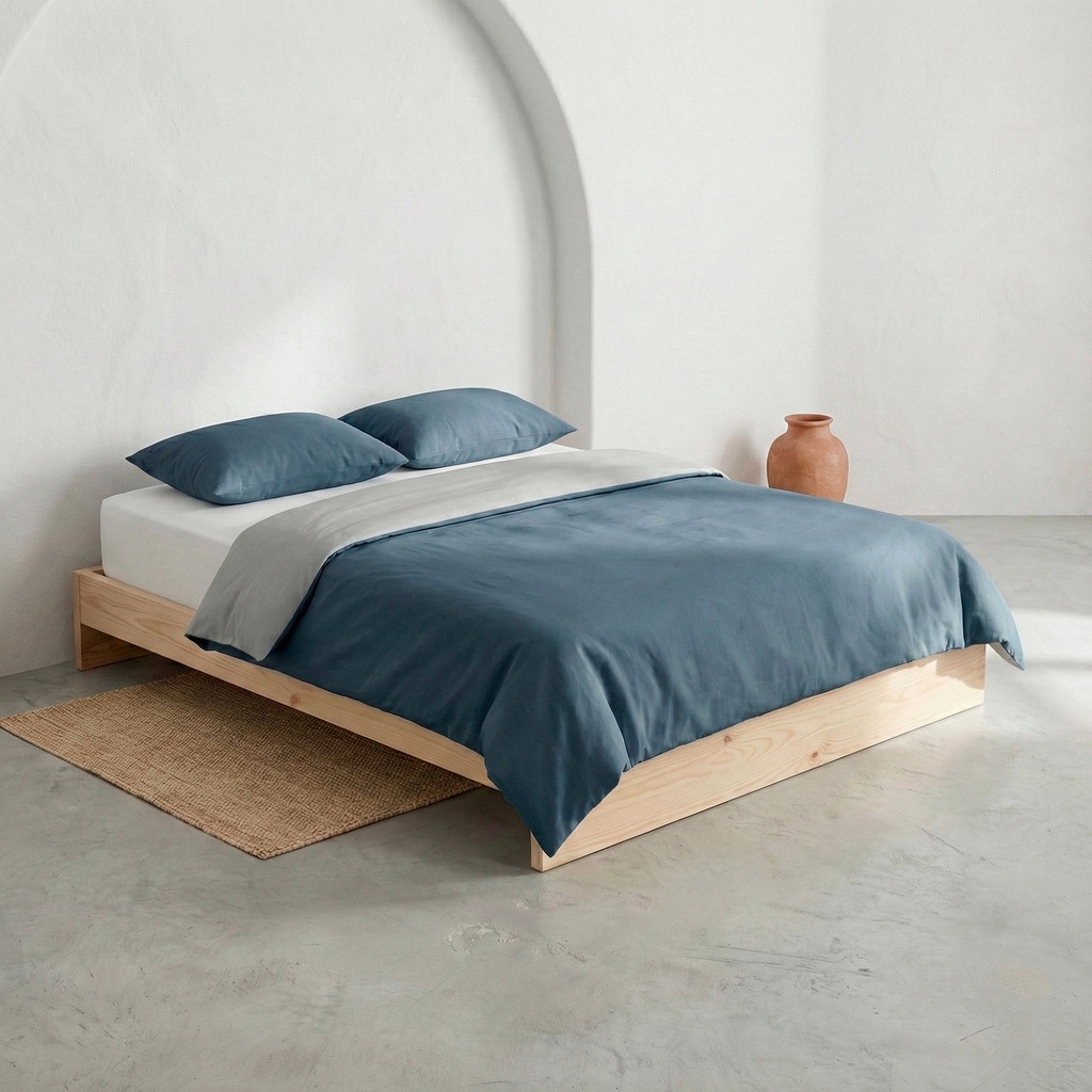 Juego Funda Nórdica Reversible 100% Algodón MARIETA - Azul/Gris Claro