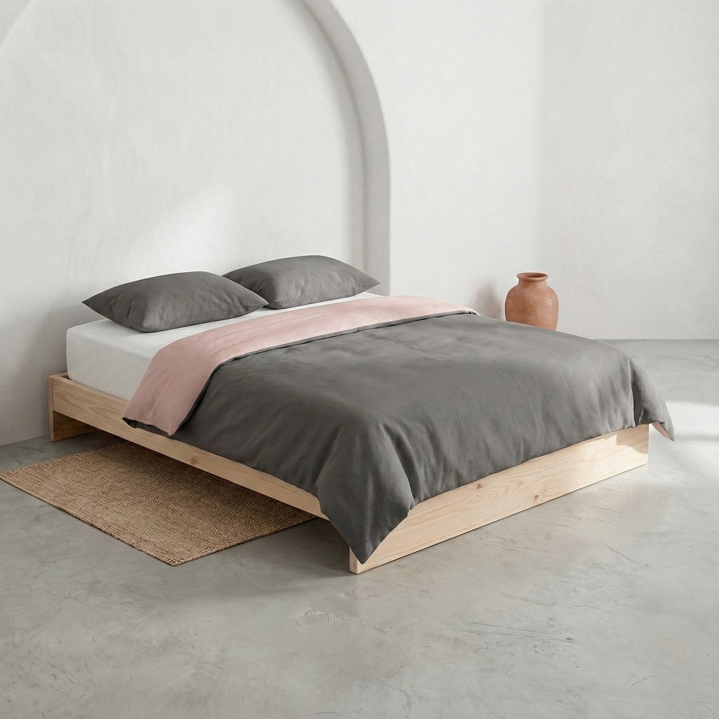 [JFNREROSAR-150] Juego Funda Nórdica Reversible 100% Algodón ROSARIO - Rosa Polvo/Gris Oscuro (Cama 80/90 - 150x220 + 45x110)