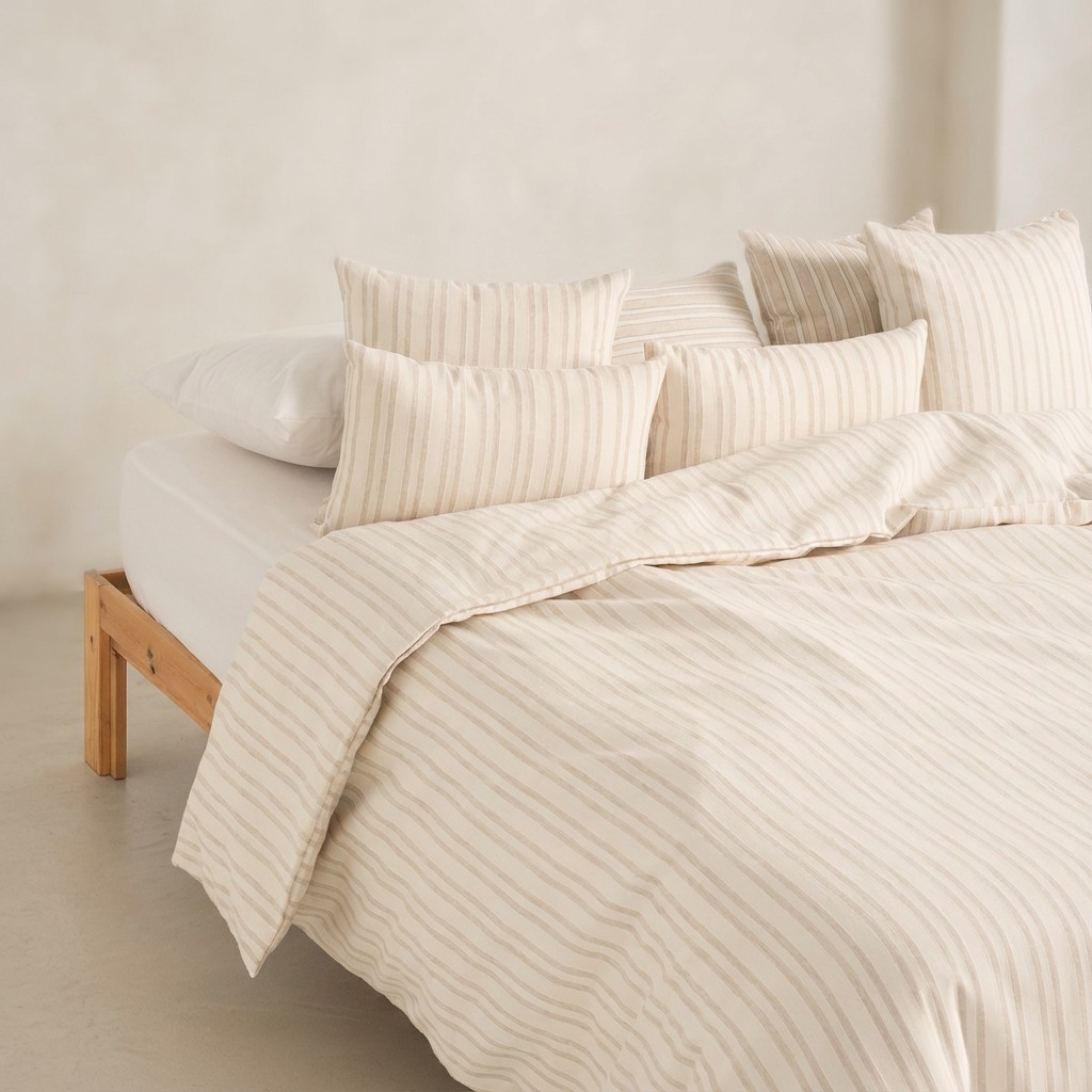 [FNTRAMUCR-150] Funda Nórdica Rayas Relieve TRAMUNTANA (Crudo, Cama 80 - 150x220 cm)