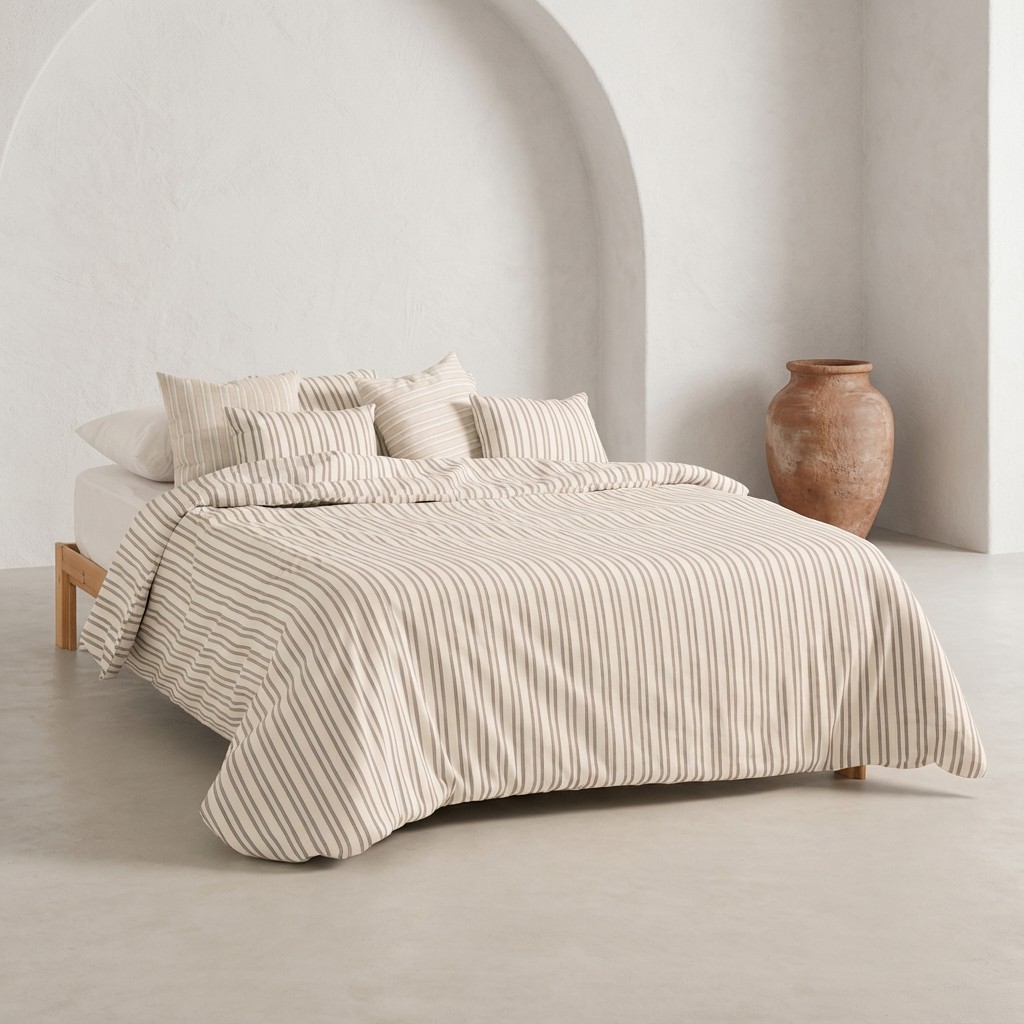 [FNTRAMUTA-150] Funda Nórdica Rayas Relieve TRAMUNTANA (Taupe, Cama 80 - 150x220 cm)