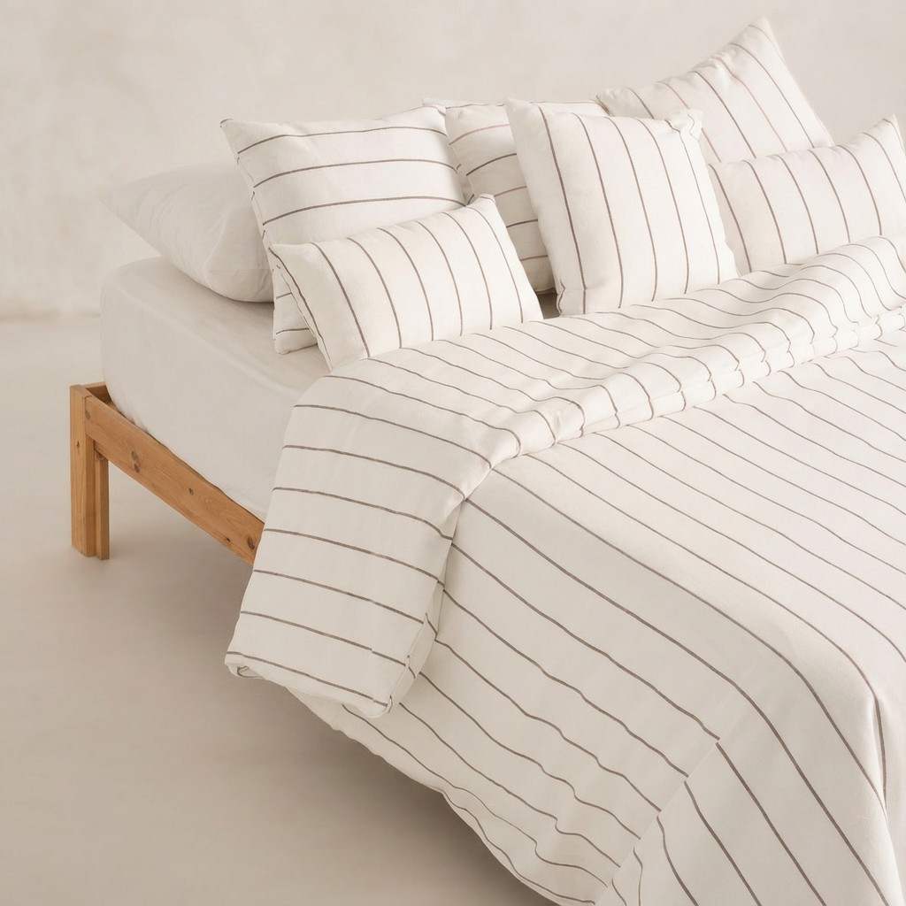 [FNTRASBLI-150] Funda Nórdica Hilo Relieve Tintado Rayas TRASBLANC (Lino, Cama 80 - 150x220 cm)