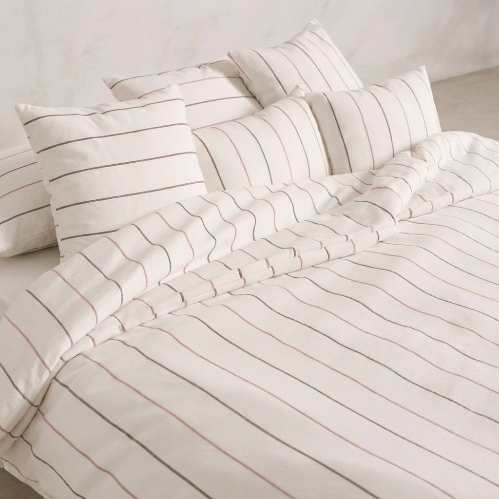 [FNTRASBLIRO-150] Funda Nórdica Hilo Relieve Tintado Rayas TRASBLANC (Lino - Rosa, Cama 80 - 150x220 cm)