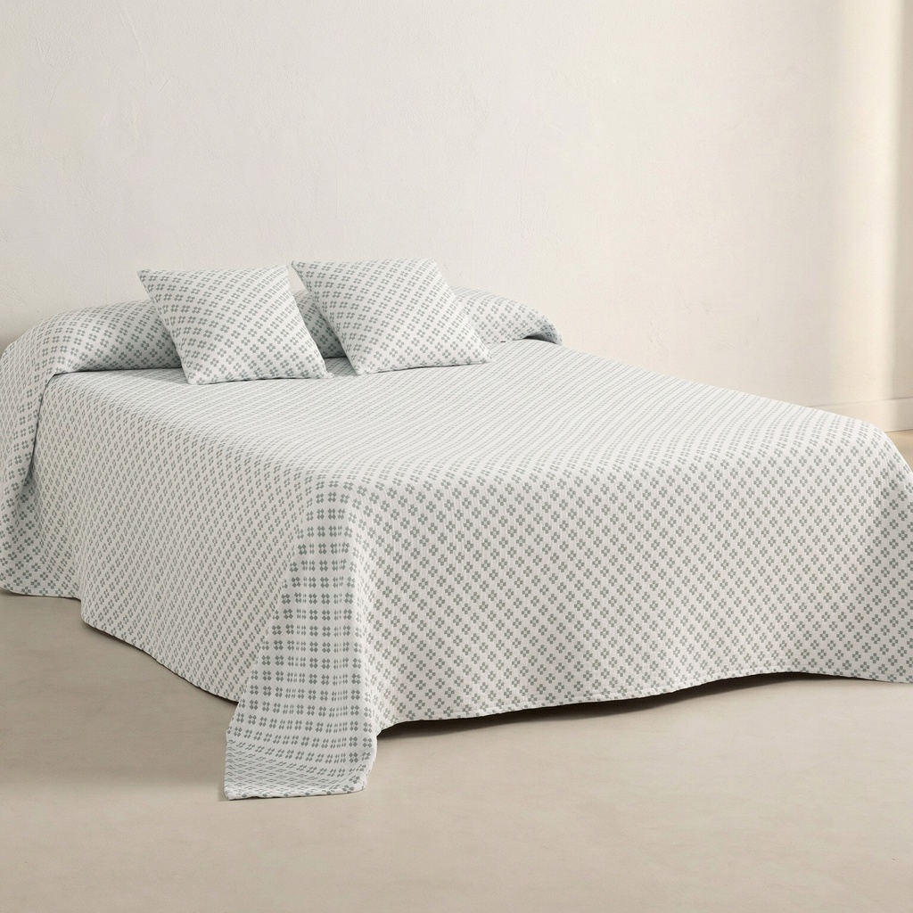 [COLPUNTAG-180] Colcha Jacquard Algodón PUNT CRUZ (Agua Marina, 180x270 cm)