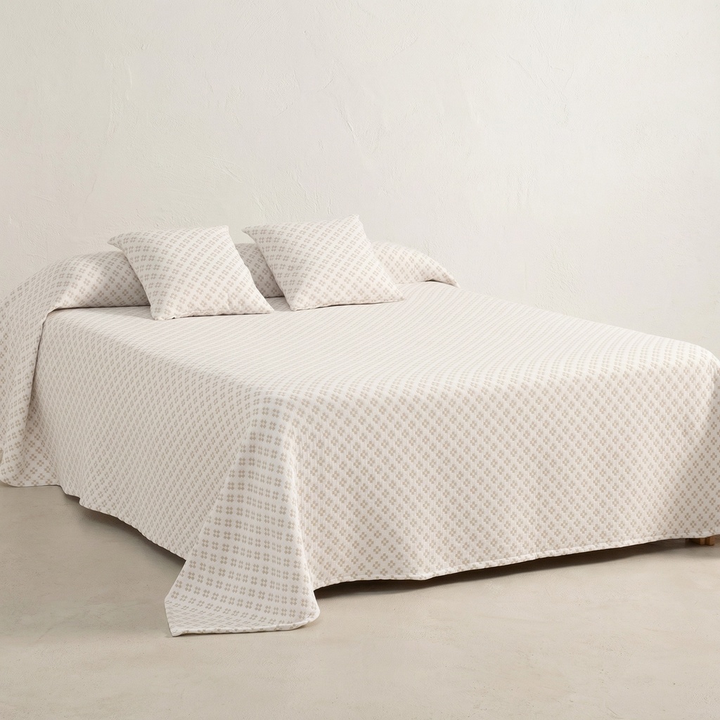 [COLPUNTBE-180] Colcha Jacquard Algodón PUNT CRUZ (Beige, Cama 80/90 - 180x270 cm)