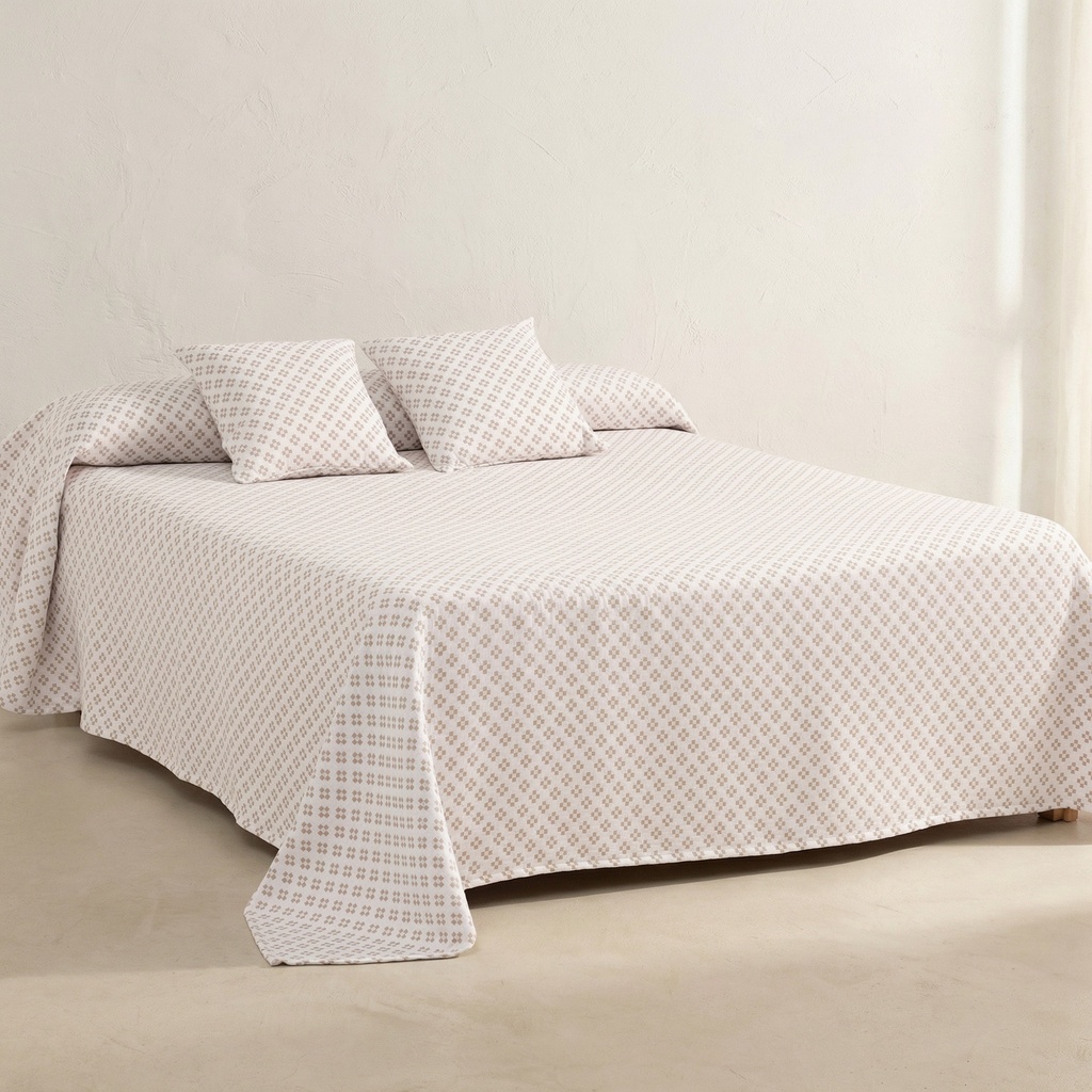 [COLPUNTRo-180] Colcha Jacquard Algodón PUNT CRUZ (Rosa, 180x270 cm)