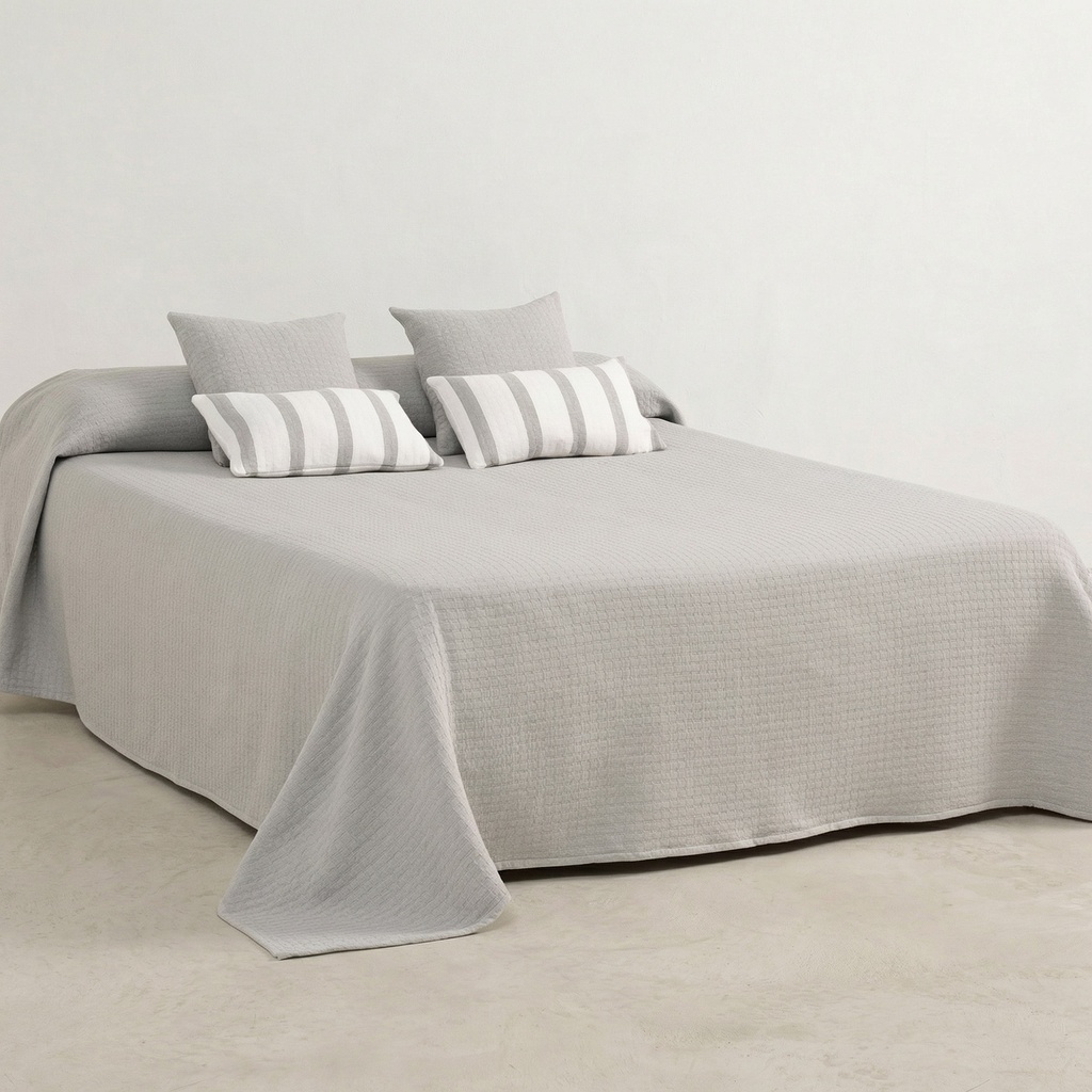 [COLQUADRGRCL-180] Colcha Jacquard Algodón QUADRA (Gris Claro, Cama 80/90 - 180x270 cm)