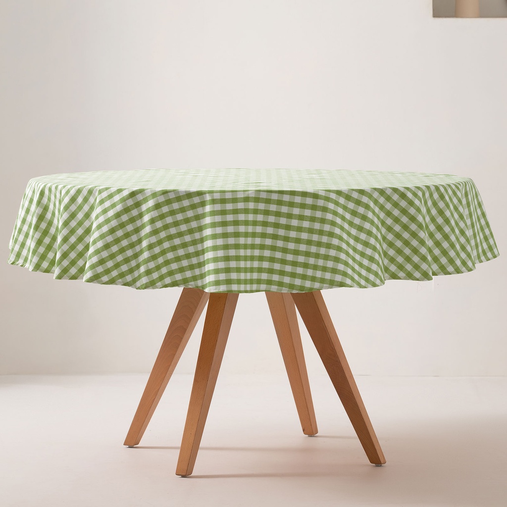 [MAREDVICVeOl] Mantel antimanchas redondo vichy 160x160 cm (Verde Oliva)